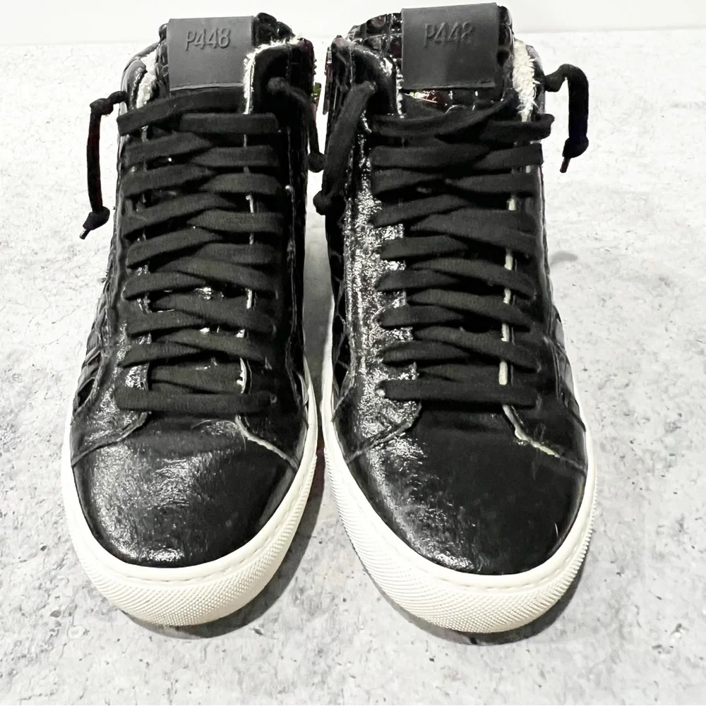 P448 Women's Fantasy Glitter Croc Embossed High Top Sneakers Black 37 US 7